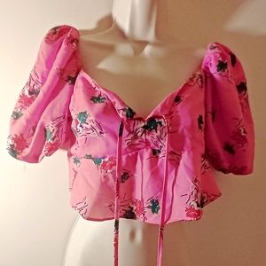 SHEIN GORGEOUS FLORAL MIDRIFF TOP BARBIECORE SIZE MEDIUM
